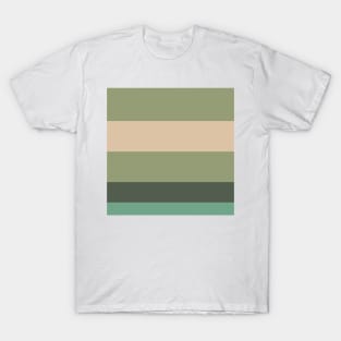 A selected federation of Camo Green, Beige, Artichoke, Greyish Teal and Ebony stripes. T-Shirt